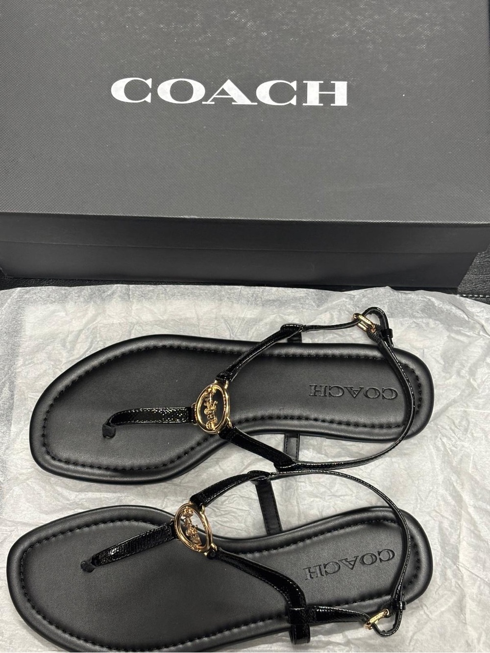 COACH Black Jazmin Thong Sandals